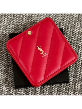 Yves Saint Laurent Beauty Square Compact Pocket Mirror Dark Red Burgundy New